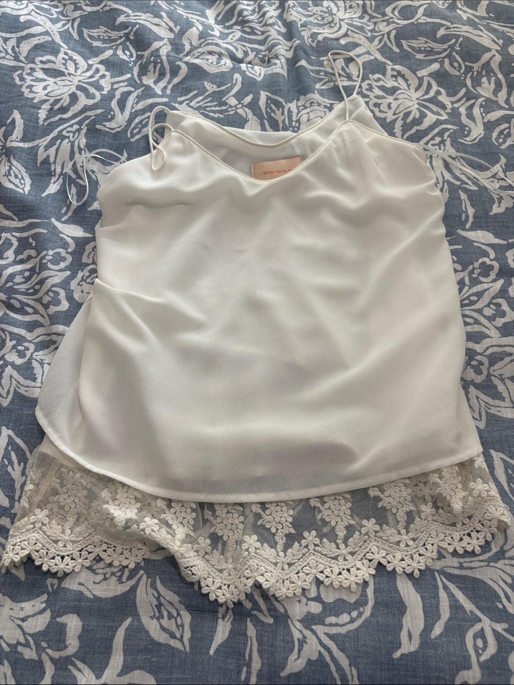 Skies Are Blue White Lace-Trim Camisole